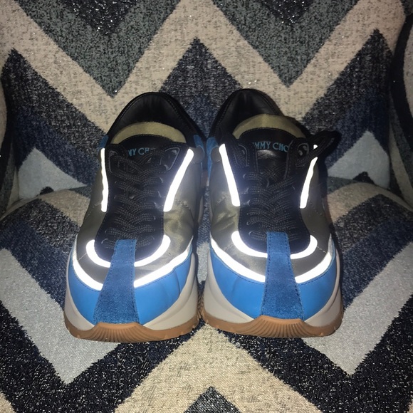 Jimmy Choo "Raine" Black/Blue/Green Chunky Sneakers - Picture 2 of 4